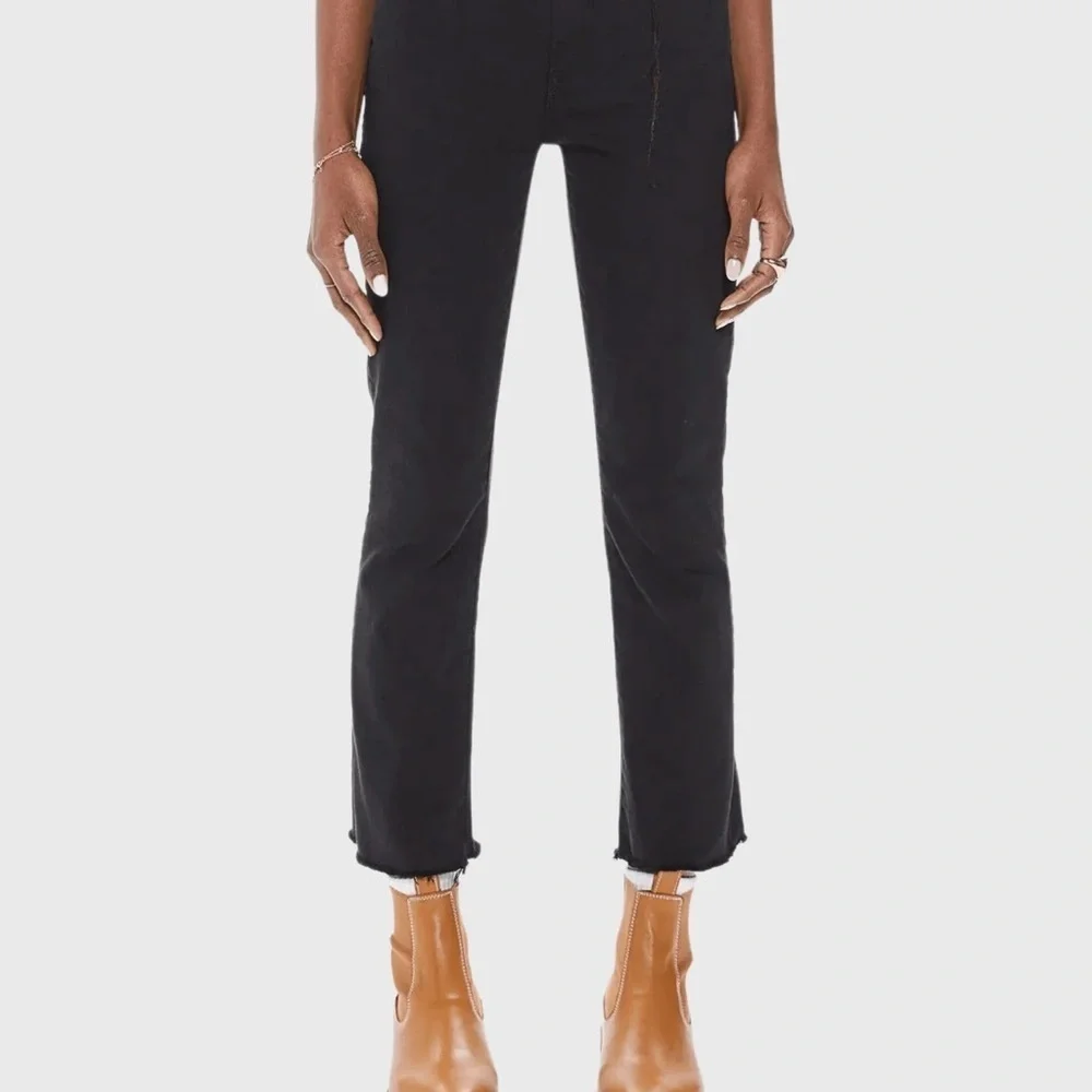 MOTHER Denim The Rascal Ankle Fray Straight Leg Jeans Pitch Black Women’s 28 - Picture 2 of 15